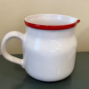 Vintage Waechtersbach White Ceramic Pitcher With Red Rim